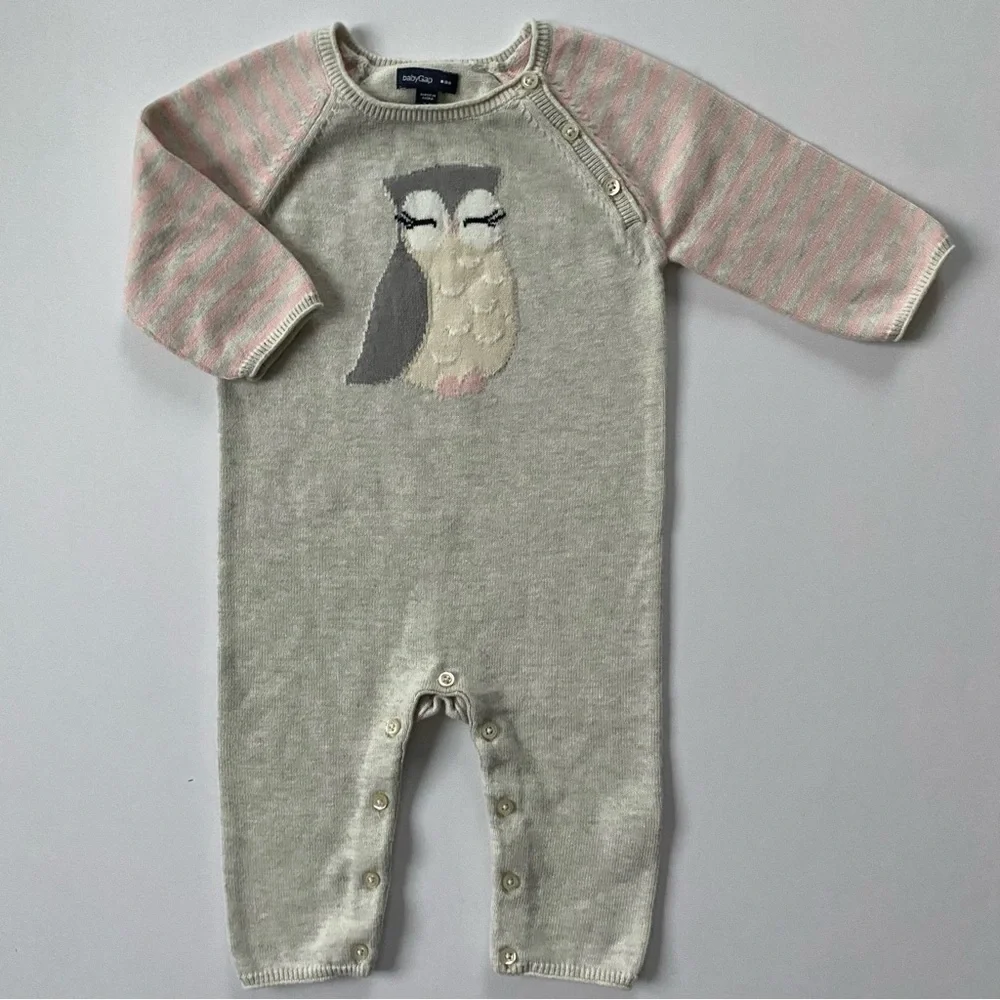 Gap Owl Outfit Size 3 6 Months Knit One Piece Romper Cotton Birds Birder Soft